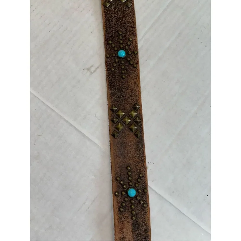 Women's Leather Rock‎ Belt Size34 Genuine Leather Brass Buckle And Accents